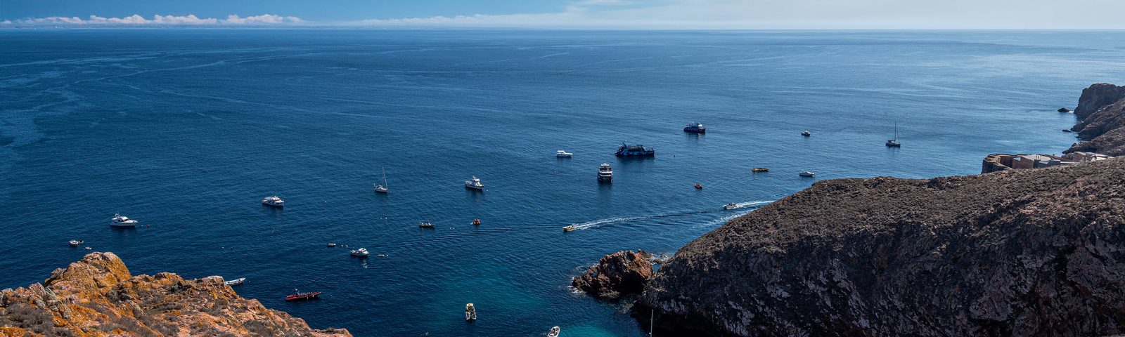 Boats at anchor in Berlenga Grande’s bay seen from above